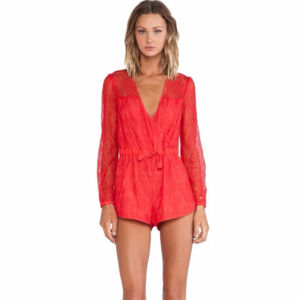 StyleStalker Bedazzled Lace Red Romper sz S